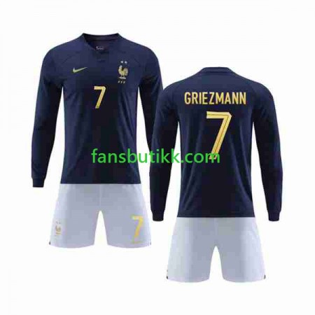 Fotballdrakt Frankrike Griezmann 7 Barn Hjemmetrøye World Cup 2022 Langermet